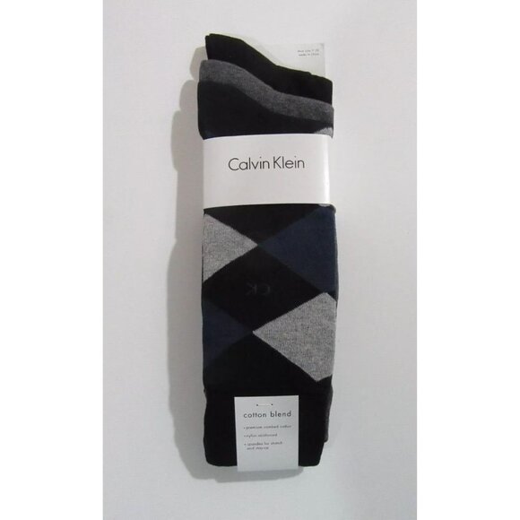 Calvin Klein Mens Trouser Dress Socks Black Grey & Blue Argyle Assorted 3 pack - Picture 1 of 4